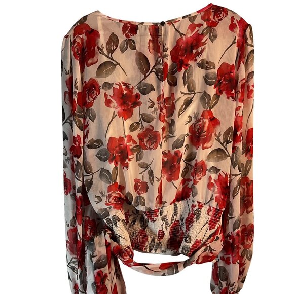 White House Black Market Rose Floral Sheer Blouse Top Lined Cami Ruched Waist - Picture 5 of 8